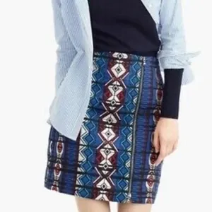 J.Crew Womens Mini Skirt Size 0 Blue Windowpane Geometric Jacquard Zip Aztec thumbnail 12