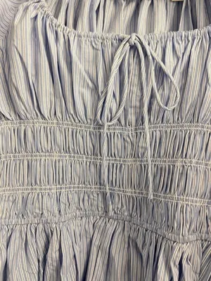 Doen Quinn Tie-Detailed Shirred Striped Organic Cotton-Poplin Midi Dress,Blue,S thumbnail 9