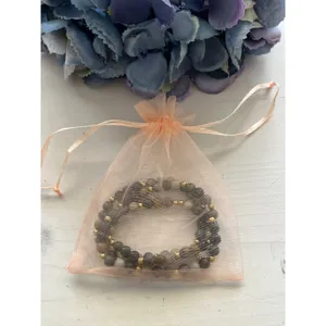 Beaded Stretch Bracelet Set Natural Stone Gray‎ Brown Gold Charm Boho Stacking thumbnail 6