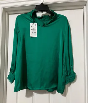 ZARA NWT  emerald color top thumbnail 3