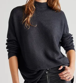 We The‎ Free People Casey Black Ribbed Tunic Sweater thumbnail 1