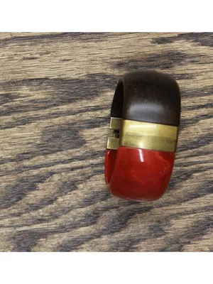 NEW Premier Design Faux Wood Spring Hinge Bangle Bracelet Red / Brown 2.5" thumbnail 4
