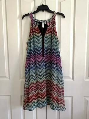 Tacera Multicolor Chevron Sleeveless V-Neck Lined Summer Dress Size XL NEW thumbnail 10