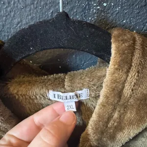 Women’s I Believe Brown Fuzzy Zip-Up Hoodie thumbnail 2