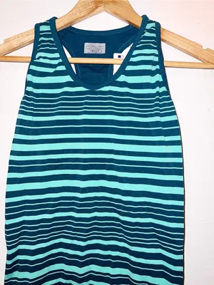 Athleta Neon Stripe Teal Racerback Active Fitted Tank Top thumbnail 2