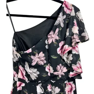 NWT AQUA Formal One Shoulder Ruffle‎ Floral High-Low Midi Dress Black Size 4 thumbnail 14