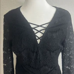 Xhilaration Women Black Lace Long Sleeve Dress Size M LACE thumbnail 4