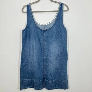 Madewell Denim Pinafore Dress Blue‎ Wash Sleeveless Side Zip Pockets Size L thumbnail 13