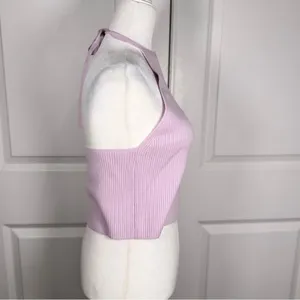 Anthropologie Wool Cashmere Halter Crop Tank Lavender Y2K Balletcore Knit L NWT thumbnail 4