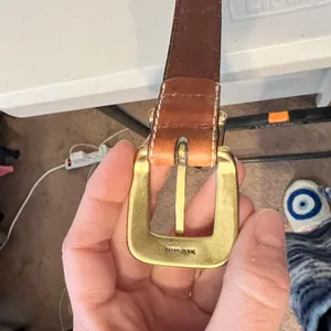 Fossil Tan Genuine Leather Patchwork Solid Brass Buckle Belt Size XL thumbnail 10
