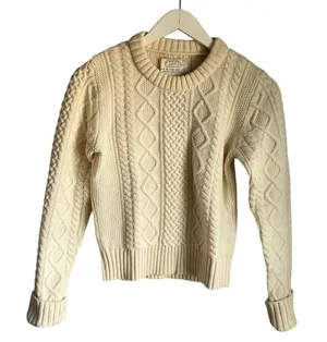 Mauro Grifoni Cream 100% Merino Wool Cableknit Fisherman Heritage Sweater size 6 thumbnail 1