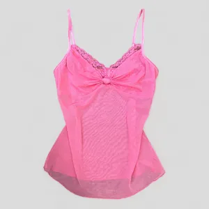 pink sheer lace tank top with tie detailing thumbnail 1