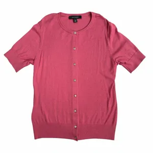 Ann Taylor Rose Pink Short-Sleeve Button Silk Cardigan thumbnail 1