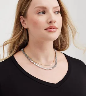 NEW Torrid Snake Chain with Baguette Layer Necklace Set Gold Tone Rhinestone thumbnail 1