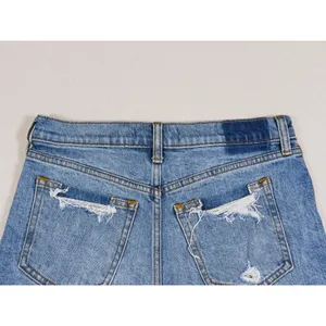 Abercrombie & Fitch Mom Shorts Mid Rise Size 0 Blue Denim Distressed 90s Retro thumbnail 5