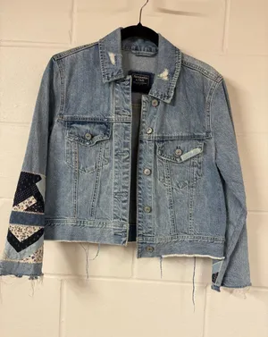 Abercrombie & Fitch Light Wash Patchwork Denim Jacket thumbnail 1