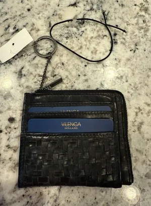 Vilenca‎ Holland Black Woven Leather Zip Around Wallet Keyring Boho Basket NEW thumbnail 1