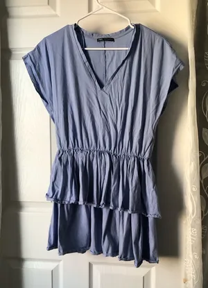Zara V-Neck Tiered Women mini dress ruffles design 100% cotton size M thumbnail 1