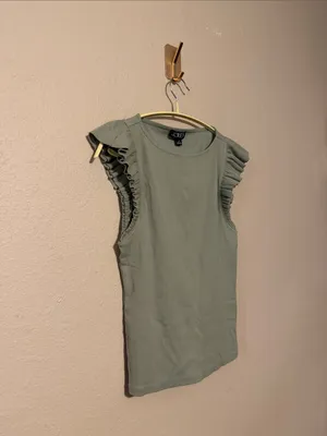 J.Crew Vintage Rib Ruffle Boatneck Tank Top Pale Surplus Green Size‎ Small thumbnail 2