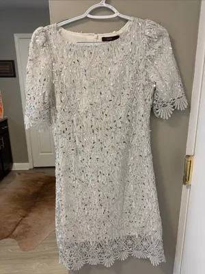 Soma London x ASOS Sequin Lace Mini Dress White/Silver Size XS Retail $238 thumbnail 2