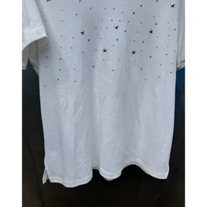 Women's V-Neck Quacker Factory SZ L White Embellished Star Rhinestones Gold Silv thumbnail 4