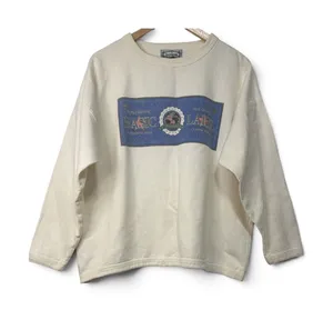 Vintage Bonjour Basic Label Pullover Sweatshirt Cream Graphic Made in USA L thumbnail 1