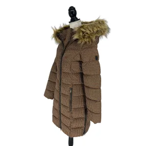 C-RO Denmark Houndstooth‎ 2-Way Stretch Puffer Coat with Faux Fur Hood Size 4 thumbnail 7