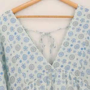 HERSY Floral Linen Blend Babydoll Mini Dress Womens Size S Blue Boho Cottage thumbnail 9