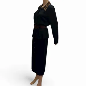 Studio I Vintage Black Leopard Collar Long Sleeve Belted Button Front Dress 10 thumbnail 3