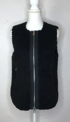 Madewell Women's Black Sherpa Faux Fur Zip Sleeveless Vest Size‎ Small thumbnail 1