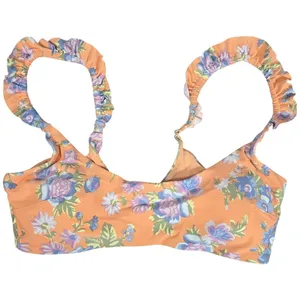 Aerie Floral Printed Ruffle Scoop‎ Bikini Top in Apricot Wash XL NWT thumbnail 1