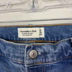 Abercrombie & Fitch The Ankle Straight Jeans Medium Wash‎ Ultra High Rise 32/14S thumbnail 4
