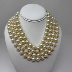 Carolee Faux Pearl Beaded Bead Three Strand Statement Necklace Gold Clasp thumbnail 1