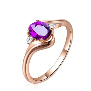 14K Rose Gold Plated Adjustable Purple Crystal Amethyst Ring for Women thumbnail 3