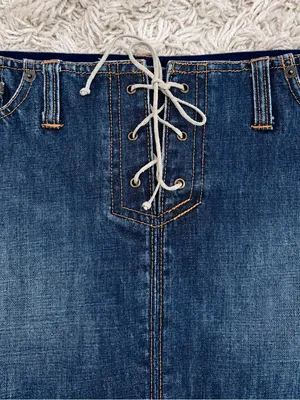 Abercrombie & Fitch Dark Blue Lace-Up Denim Mini Skirt thumbnail 4
