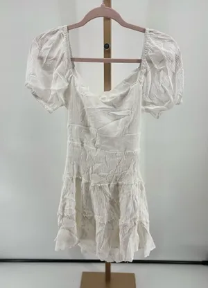 Altar'd State White Puff Sleeve Tie Back Mini Dress Size Medium thumbnail 1