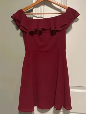 Lulu's Burgundy Off-Shoulder Ruffle Midi Dress thumbnail 2