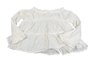 Free People Peasant Top S Ivory Cotton Gauze Off Shoulder Bell Sleeve Boho thumbnail 1