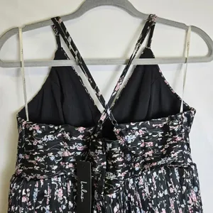 Lulus Quaint Cute Black Floral Pleated Tiered Mini Dress Lined XL New thumbnail 13