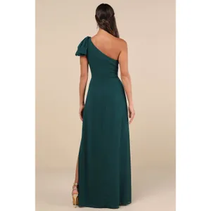 Lulus Simply Brilliant Emerald One-Shoulder Bow Maxi Dress Formal Large NWT thumbnail 2