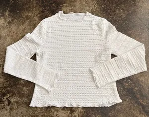Ruffle Patterned Long Sleeve Top White Size M thumbnail 1