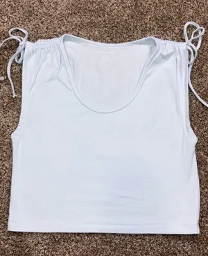 American Eagle Light Blue Tie-Shoulder Scoop Neck Crop Top Medium thumbnail 1