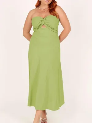 Twist Front Strapless Sweetheart Neckline Midi Dresses for Women Smocked dress thumbnail 4