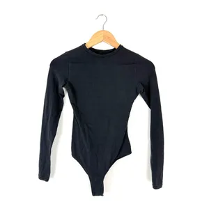 QUINCE Black Stretch Cotton Jersey Long Sleeve Bodysuit thumbnail 3