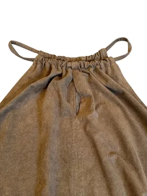 Max Studio Brown Faux Suede Halter Top Key Hole Front Boho Western Festival thumbnail 4