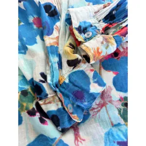 Jackpot Missy Floral Cotton Gauze Button Down Tunic Shirt Blue Size Large (est) thumbnail 10