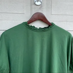 Ann Taylor Womens Shirt Green Knit Blouse Eyelet Lace Trim Short Sleeve Large thumbnail 4