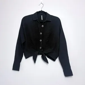 Free People Sunstreaks Tie Front Button Down Blouse in Black XS thumbnail 3