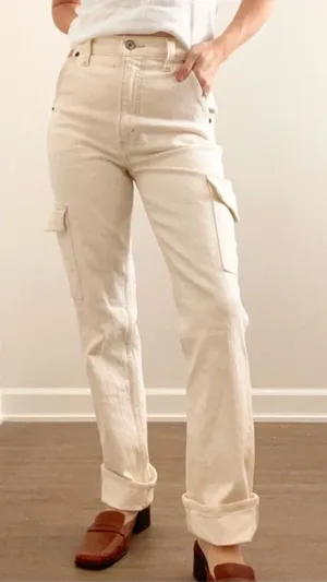 Abercrombie and Fitch Straight-Leg Cream Cargo Jeans for Women thumbnail 1