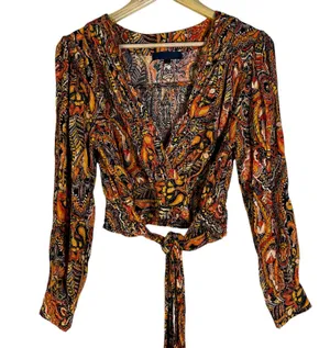 Rachel Roy Wrap Top Womens M Multicolor Paisley Tie Back Boho Festival Hippie thumbnail 2